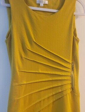 Spense Mustard Yellow Pleated-Detail Midi Dress